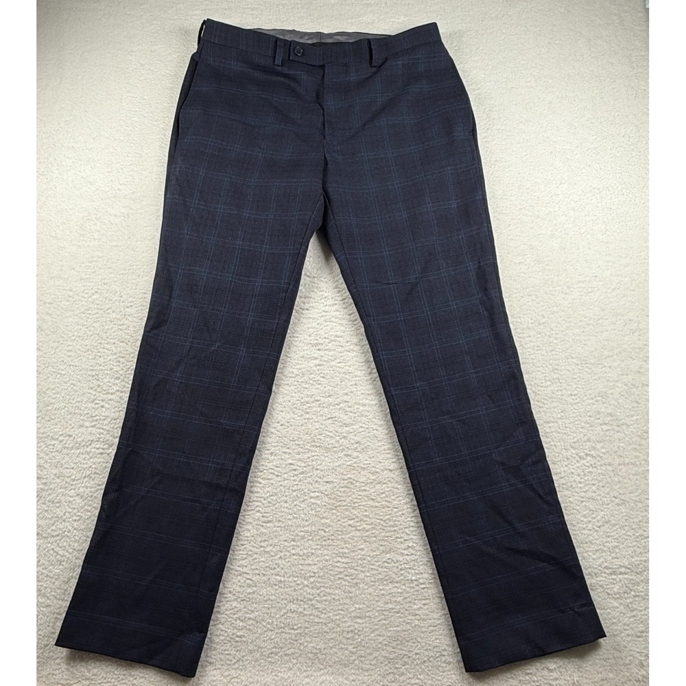 Calvin Klein Dress Pants Men 34X30 Black Check Wool Stretch Carrer Formal Oxford
